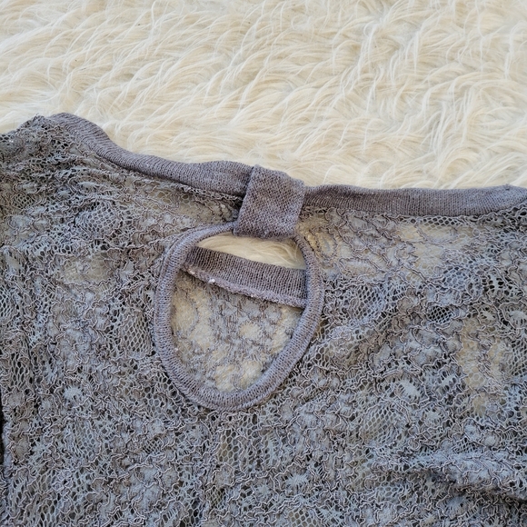 Gray Lace Top Bow Back Off Shoulder Sheer Daytrip - Picture 8 of 10